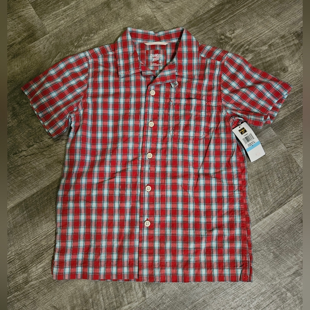NWT Boys OshKosh Plaid short-sleeved Button Up Size 5